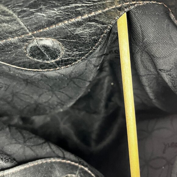 VINTAGE FOSSIL SOFT BLACK LEATHER SHOULDER/HANDBAG SATCHEL SILVER TONE HARDWARE - Picture 6 of 7